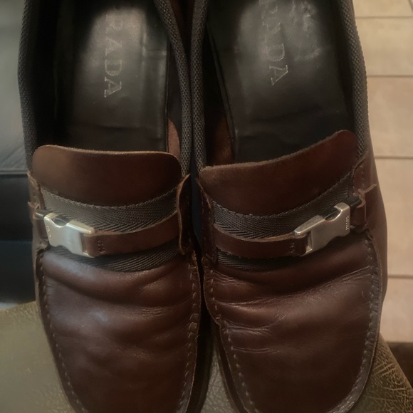 Prada Brown Leather slip on Loafers with Signature side Buckle Loafer - Picture 12 of 14